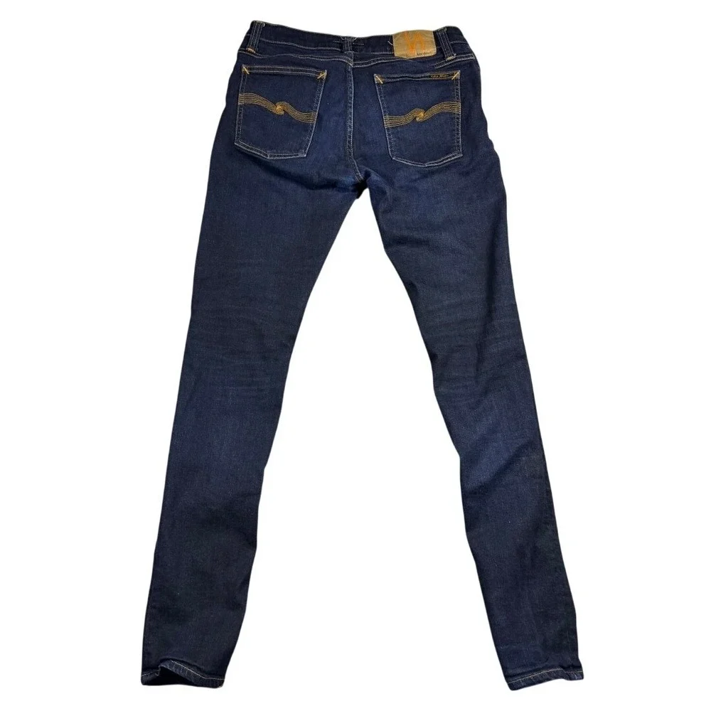 Nudie Jeans Skinny Lin Dry Deep Orange Mens 32x34 Dark Indigo Demin (Fits 29x31)